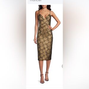 UNGARO Women’s gold Floral Metallic Jacquard Sleeveless Midi-Dress wedding sz 8